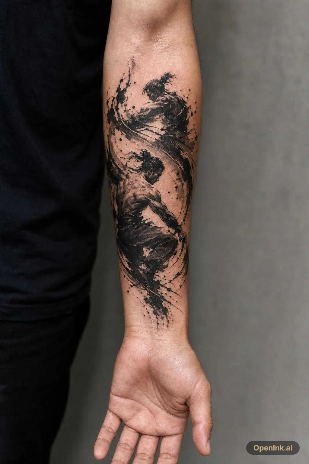 faça uma tatuagem baseada em luta no meu antebraço, inovando e usando cri...