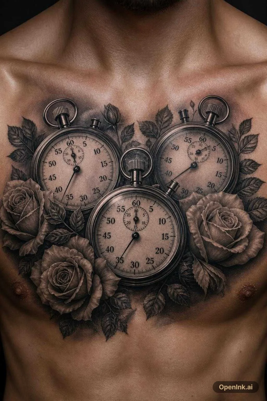 3 cool stopwatches with roses flowers on the side! On the chest