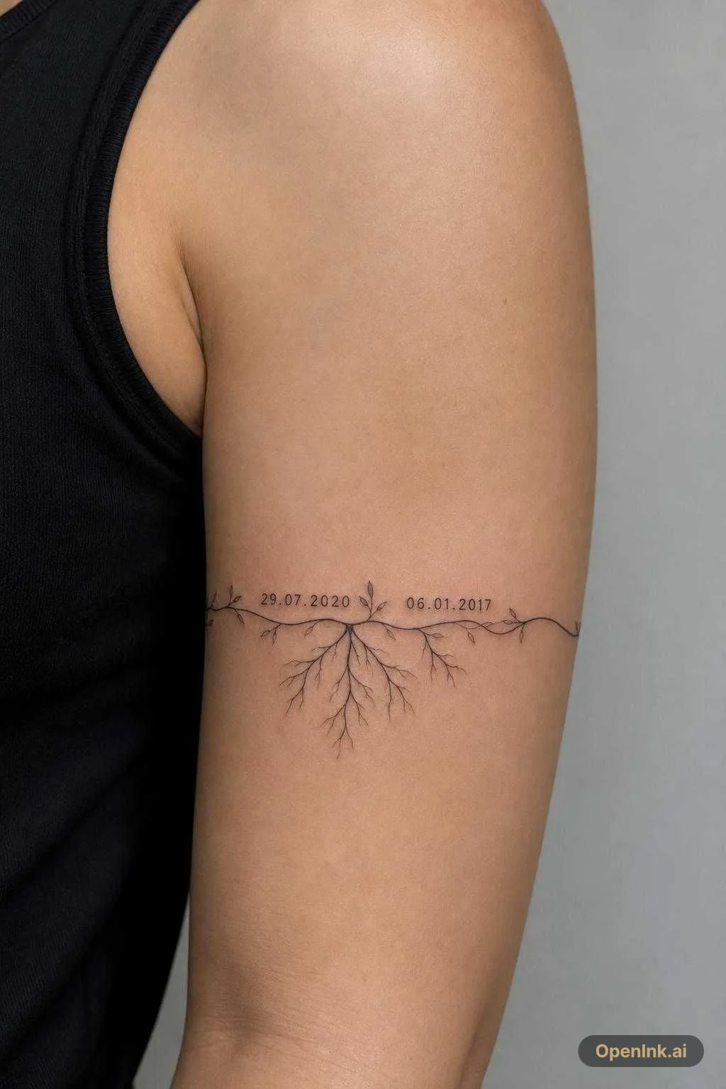 KI-Tattoo-Design basierend auf: I want a bracelet-shaped tattoo with my children's birth dates written on...