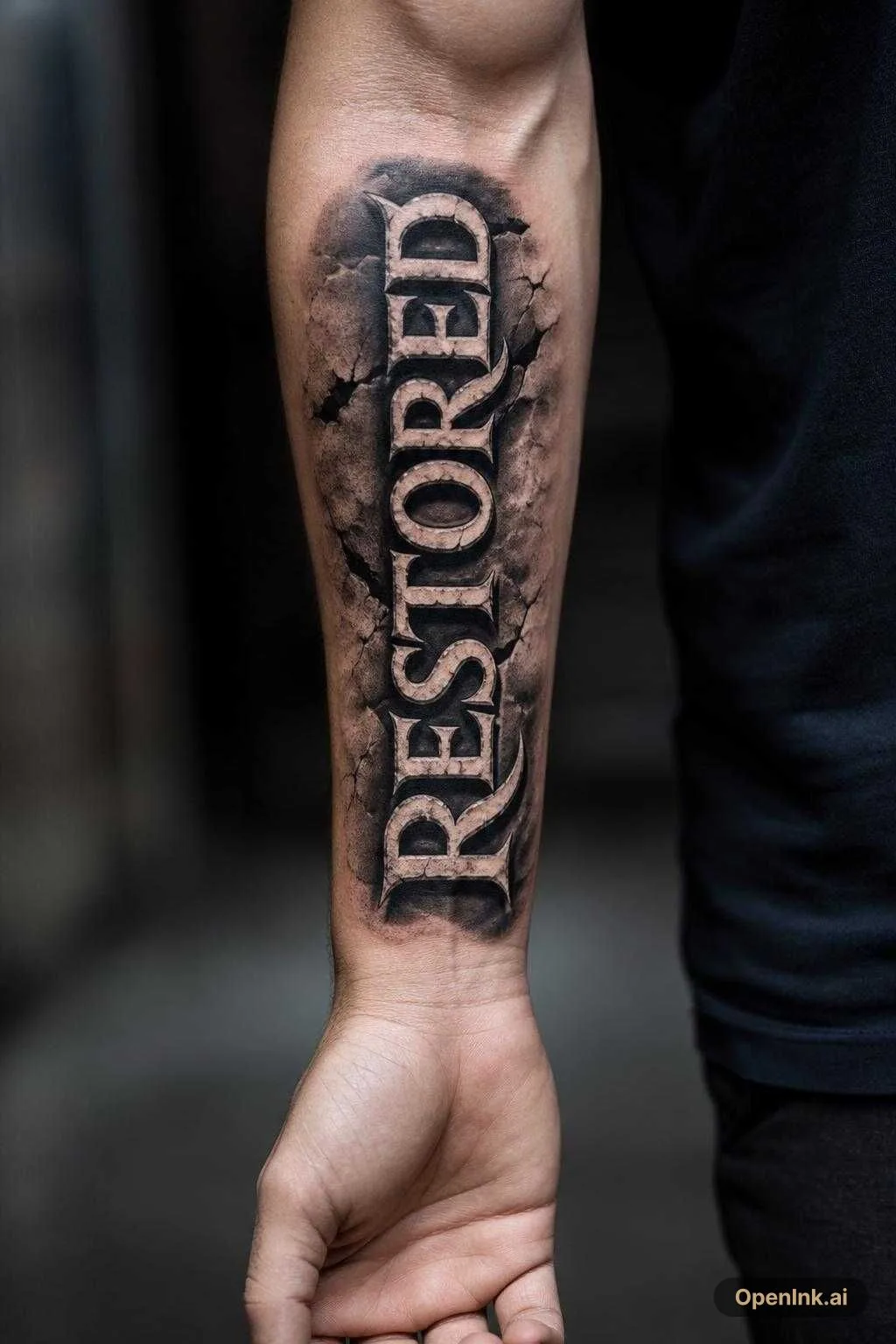The word restored in bold lettering that starts at the beginning of the f...