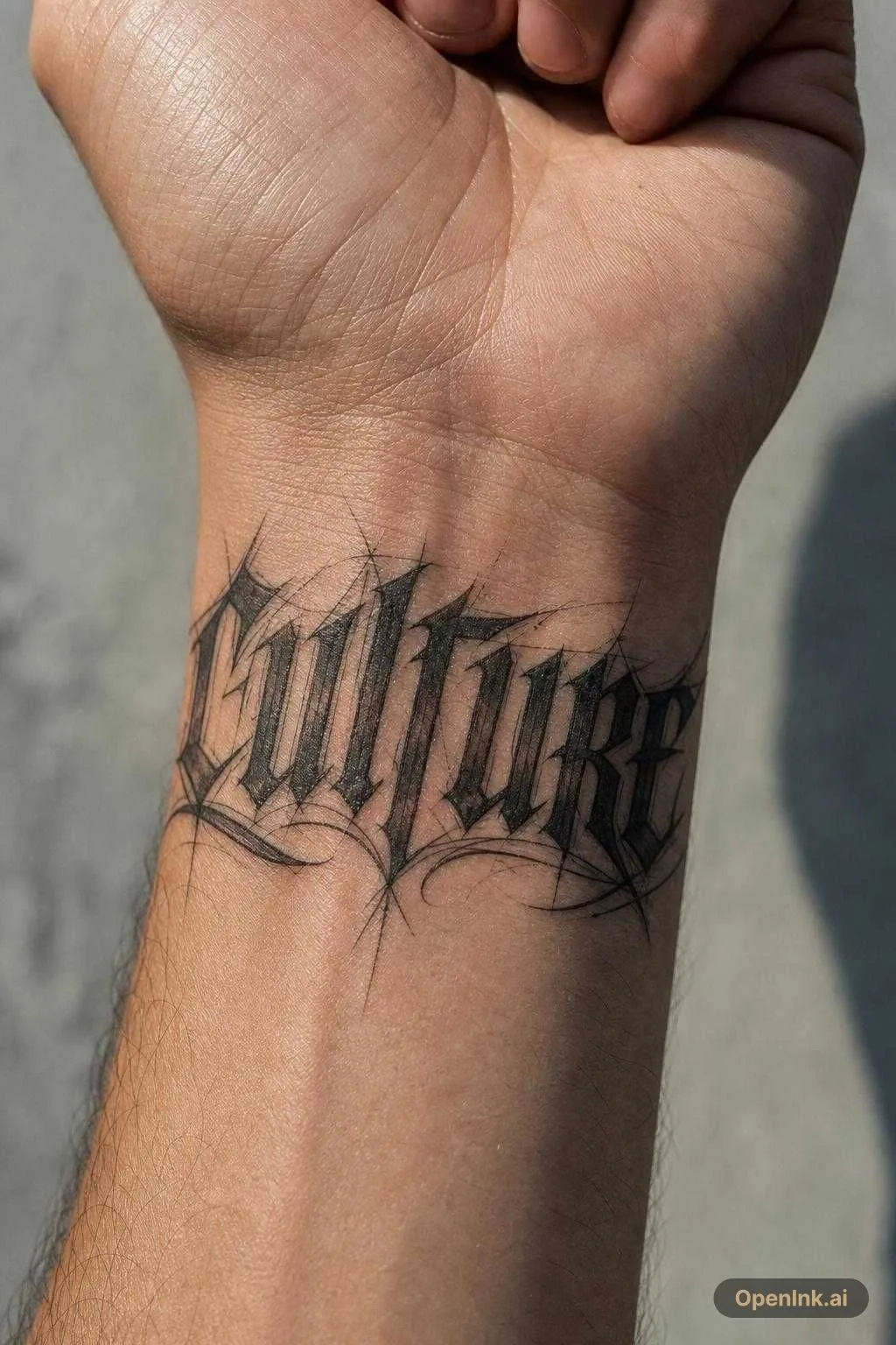 根據呢個想法生成嘅 AI 紋身設計:Design the word "CULTURE" as an exclusive tattoo in authentic street lett...