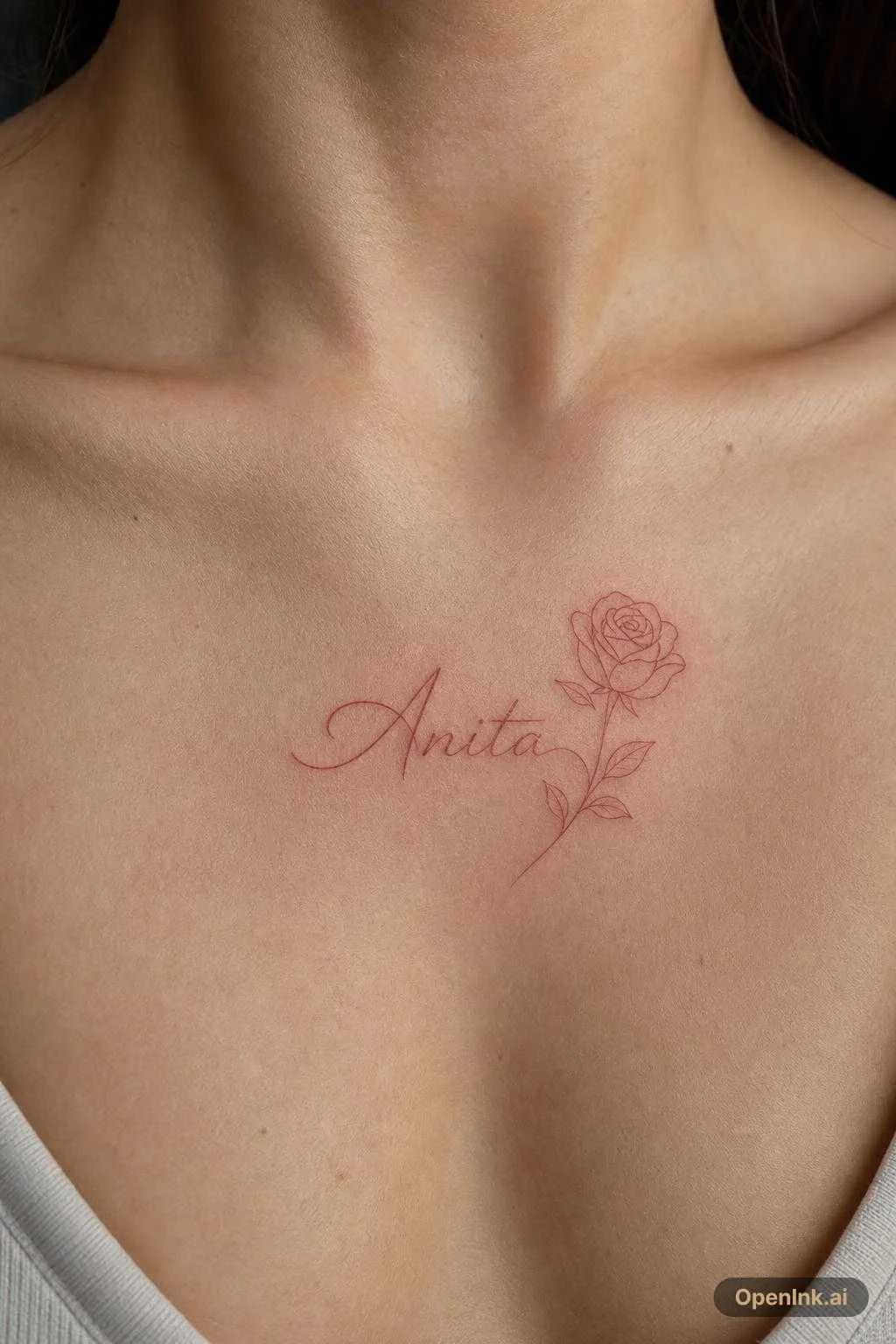 一個人名Anita 使用紅色，旁邊帶有玫瑰 大概於鎖骨
