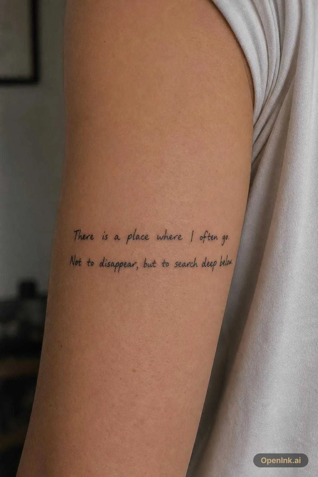 根據呢個想法生成嘅 AI 紋身設計:There is a place where I often go. Not to disappear, but to search deep b...