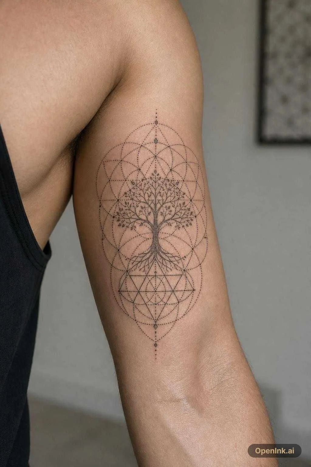 mandala geometry tree of life 3 elements dotwork overlapping upper arm in...