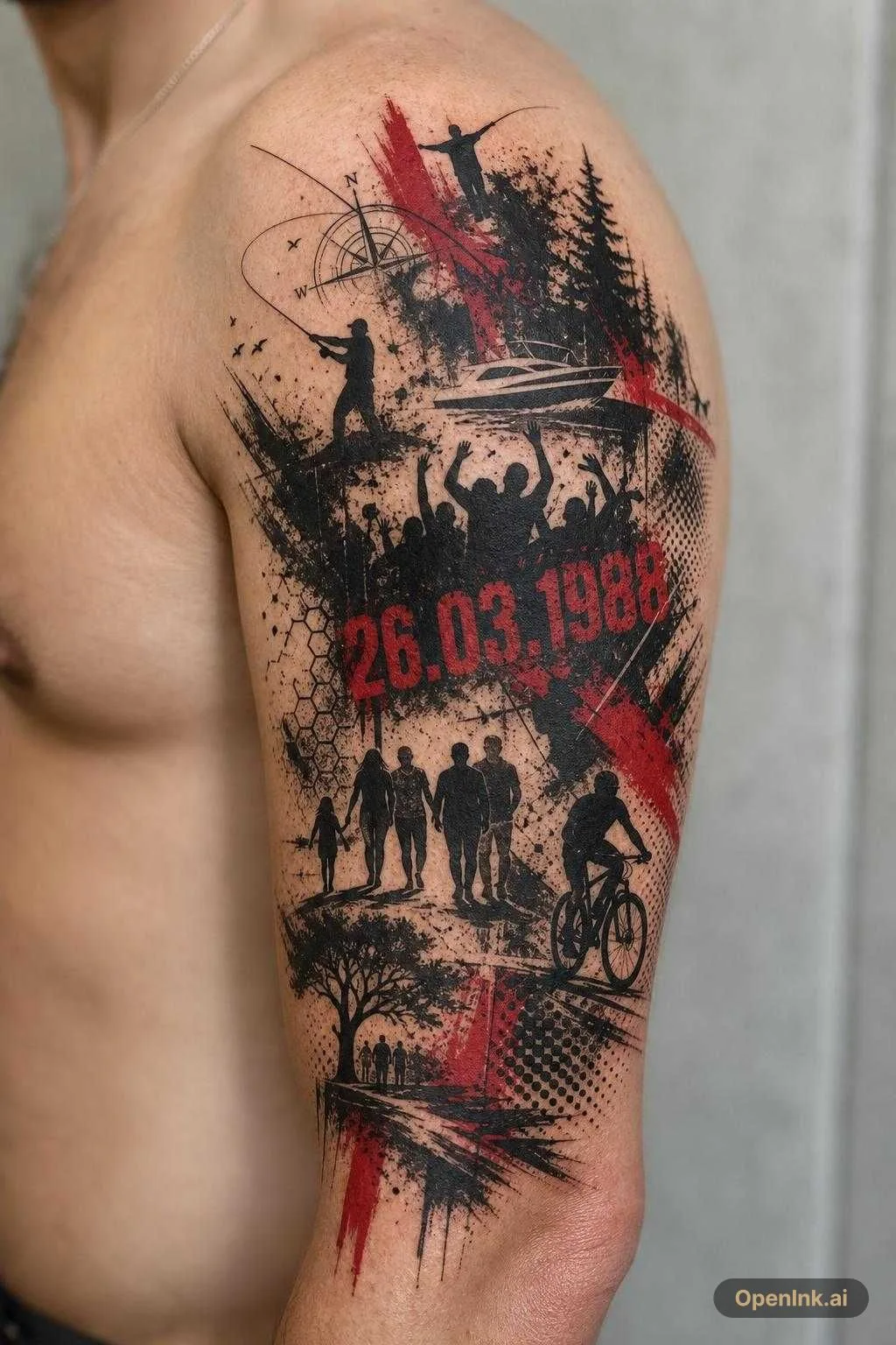 根據呢個想法生成嘅 AI 紋身設計:ein Tattoo was mein leben beschreibt durch freunde, Familie, feiern, Part...