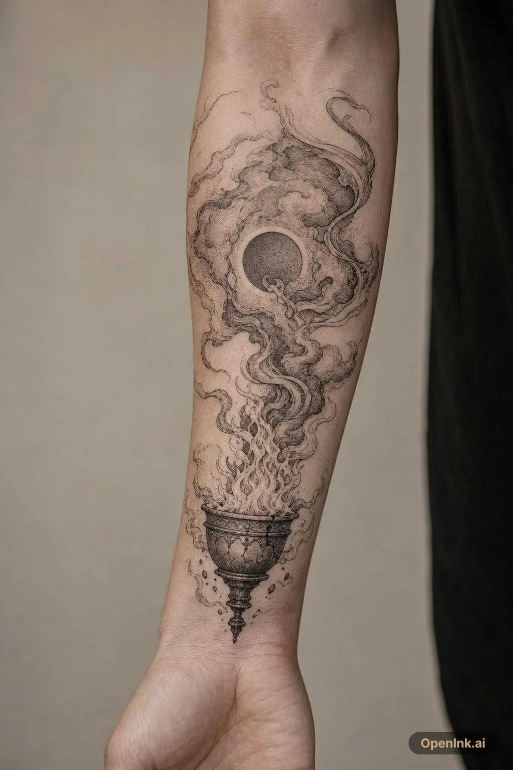 Sur la face intérieure, placer un brasier / torche antique légèrement au-...
