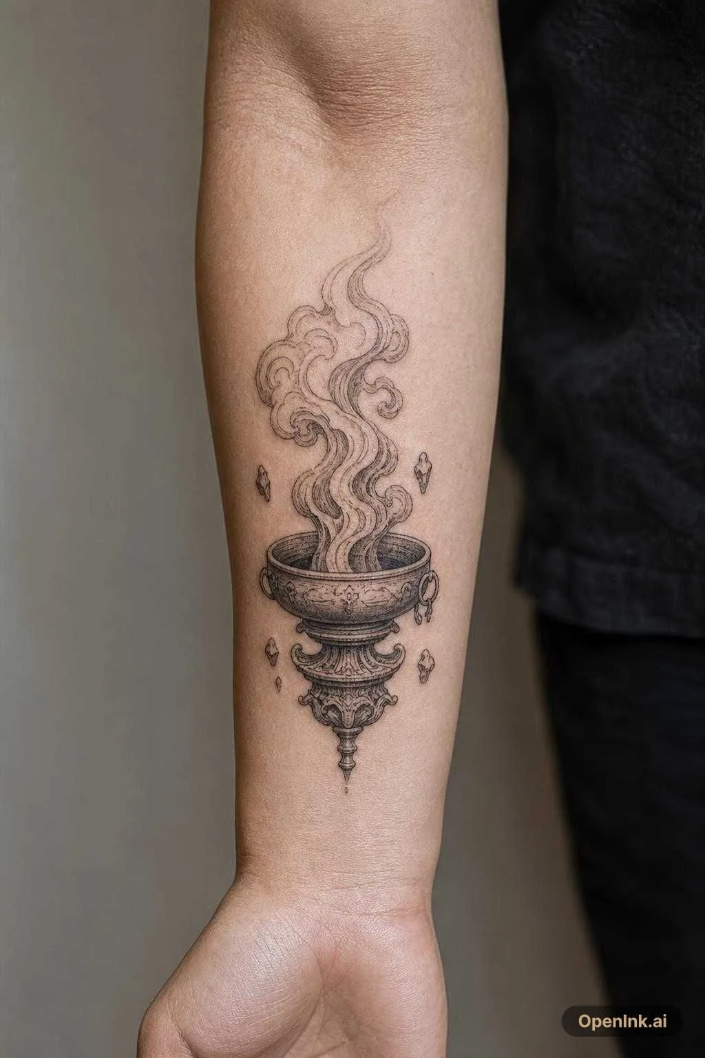 Créer uniquement un brasier antique flottant en style tatouage blackwork,...