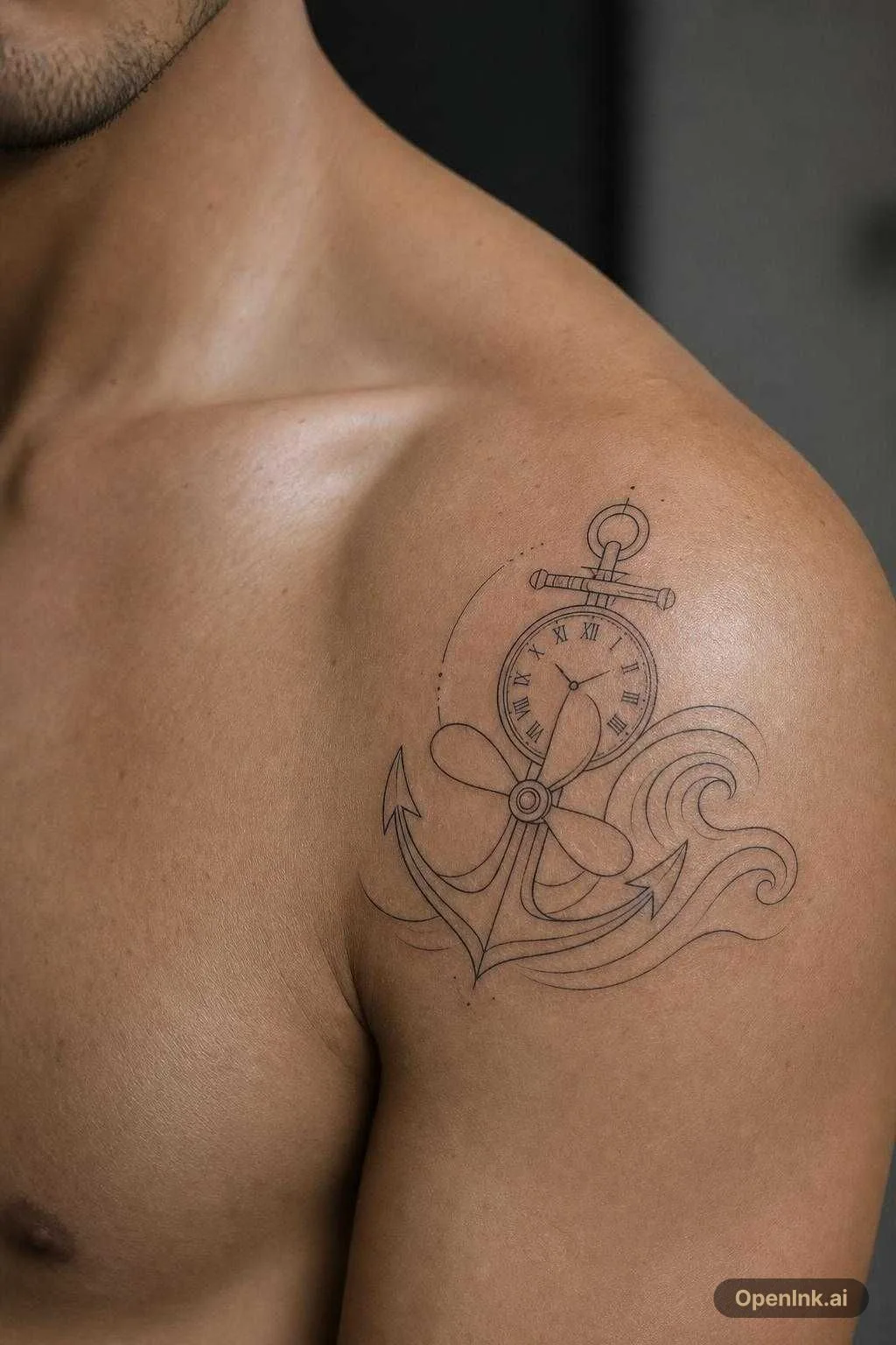 anchor with propeller with time and with sea