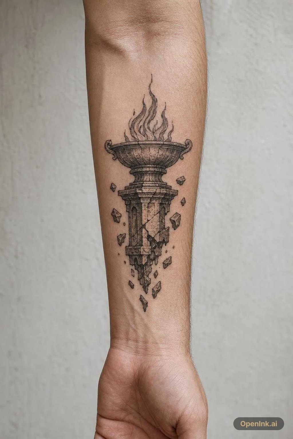 根據呢個想法生成嘅 AI 紋身設計:Créer uniquement un brasier antique en style blackwork sketch, sans avant...