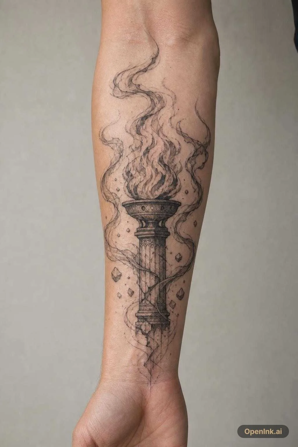 Créer uniquement un brasier / torche antique en style blackwork sketch, s...