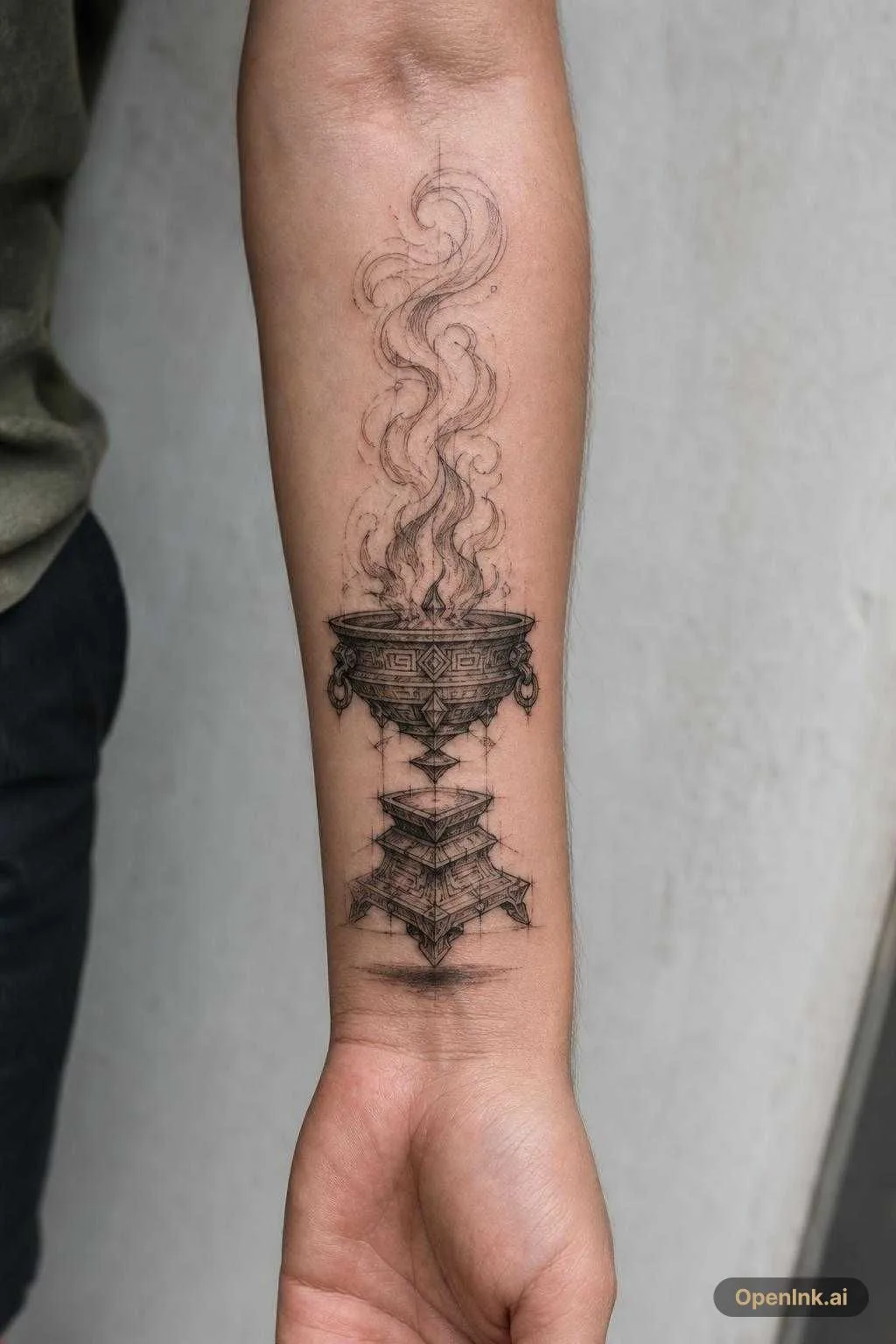 Créer un design de tatouage représentant uniquement un brasier / relique...