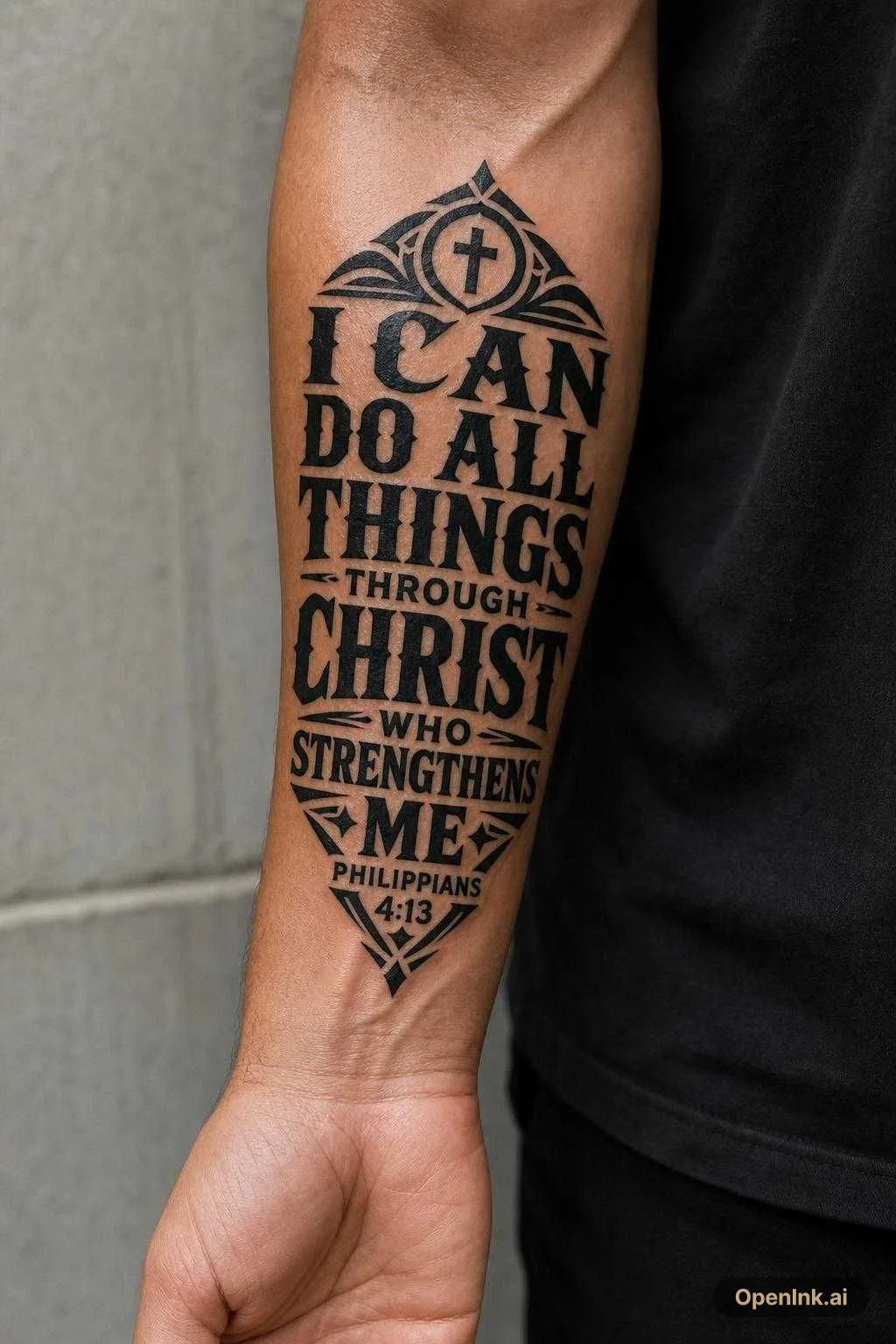 Christian bible verse tattoo for outer forearm