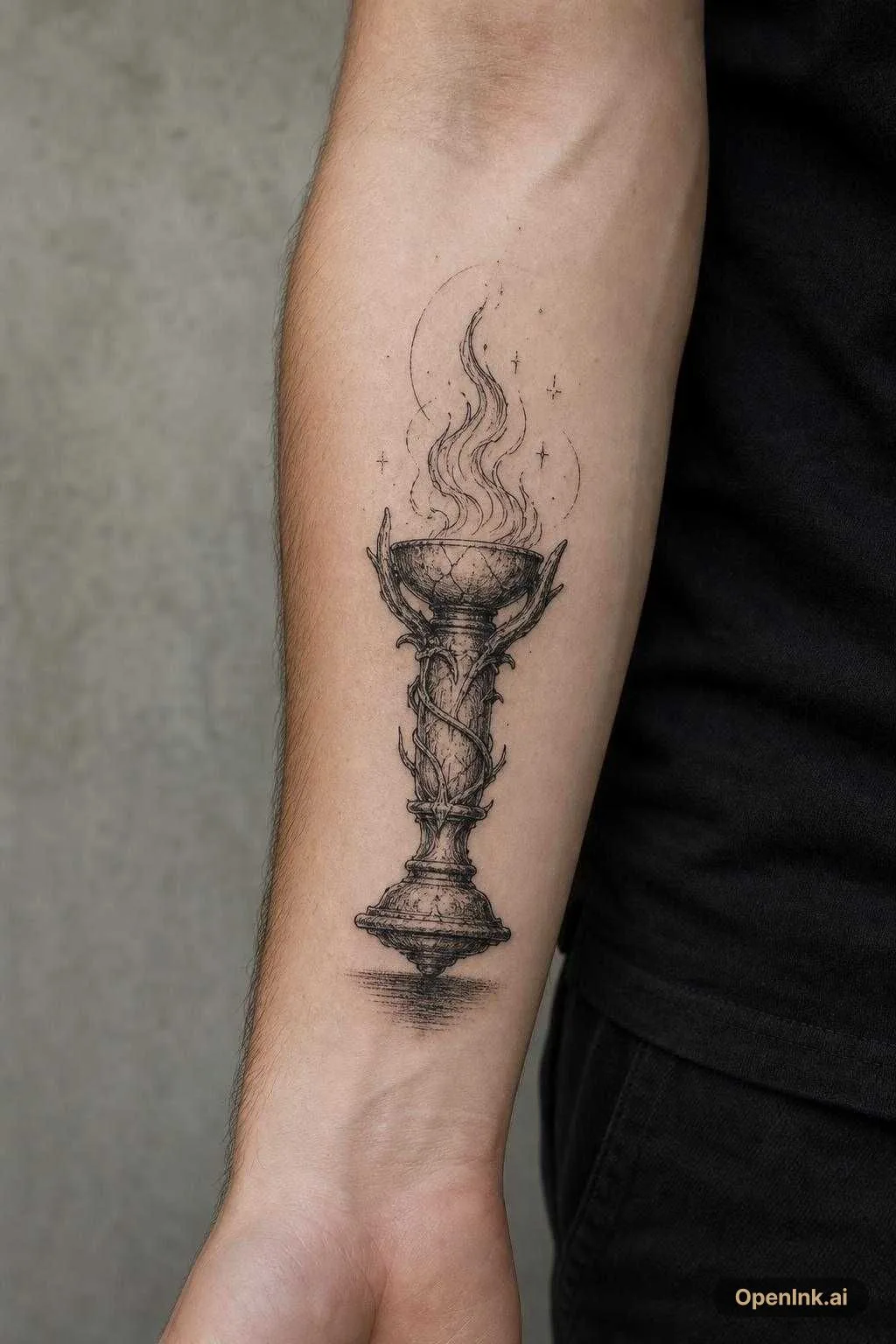 Créer uniquement une torche / un brasier antique en style tatouage blackw...