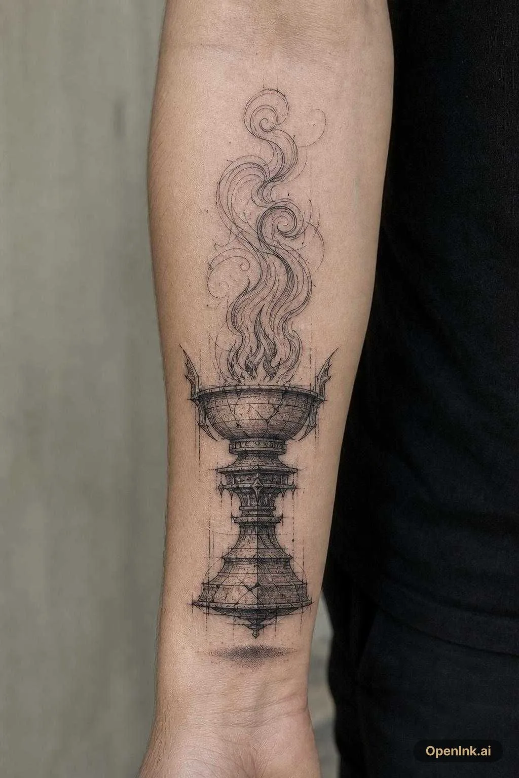Créer un design de tatouage représentant uniquement un brasier / relique...
