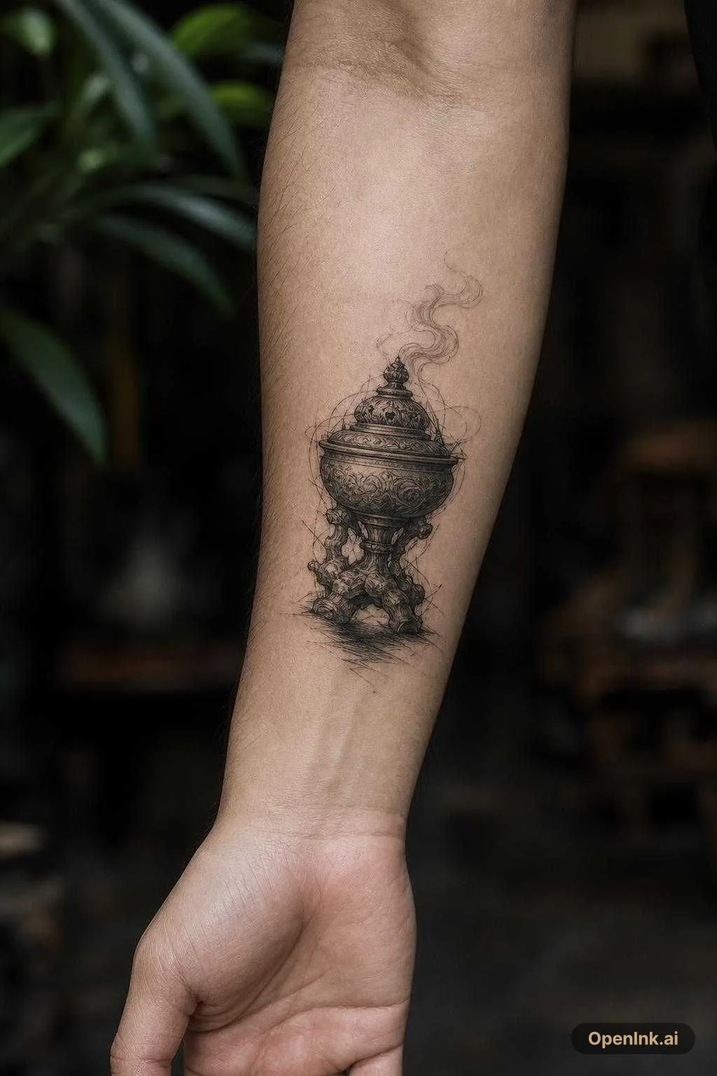 "Créer uniquement une torche / un brasier antique en style tatouage black...