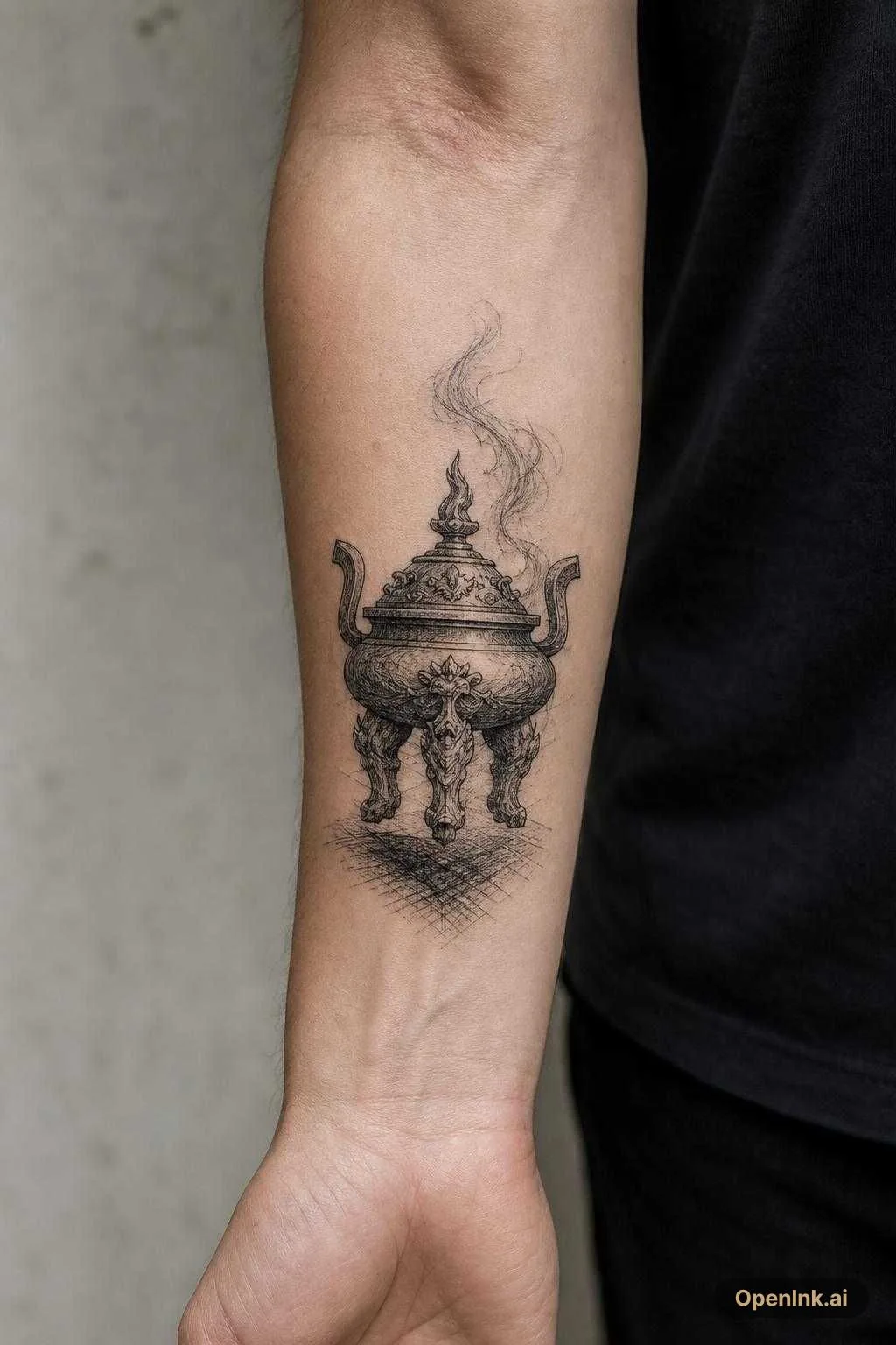 "Créer uniquement une torche / un brasier antique en style tatouage black...