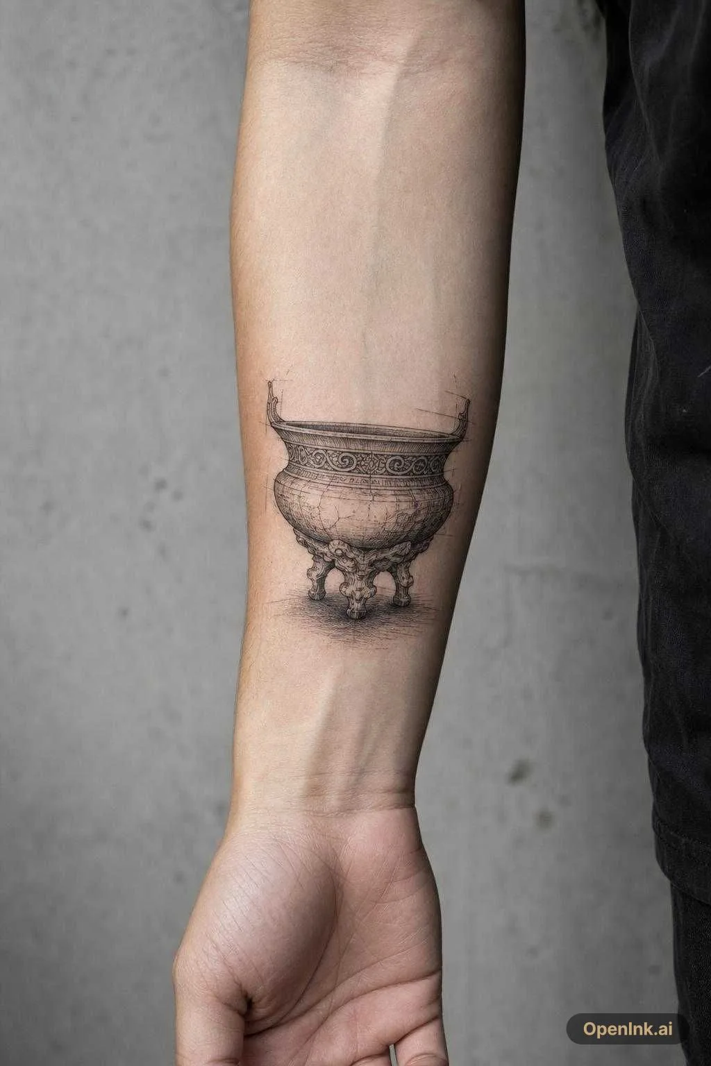 "Créer uniquement une torche / un brasier antique en style tatouage black...