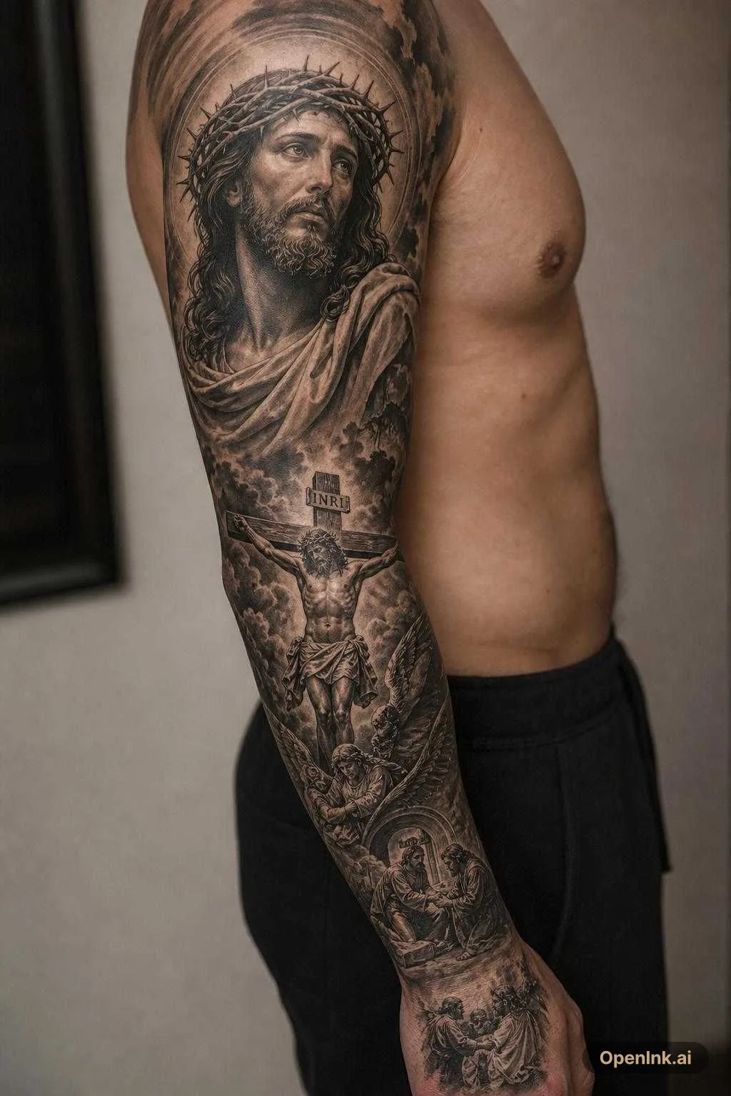 Previsualización de tatuaje sobre piel, haciendo que la cara de cristo no...