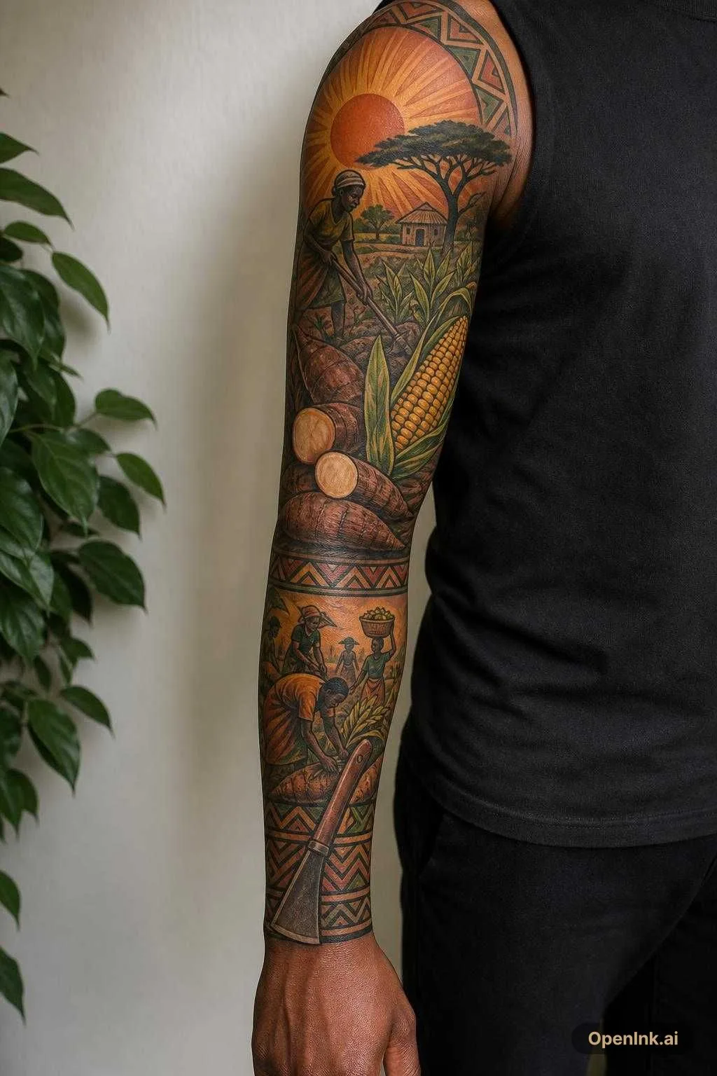 African tatto that includes agriculture