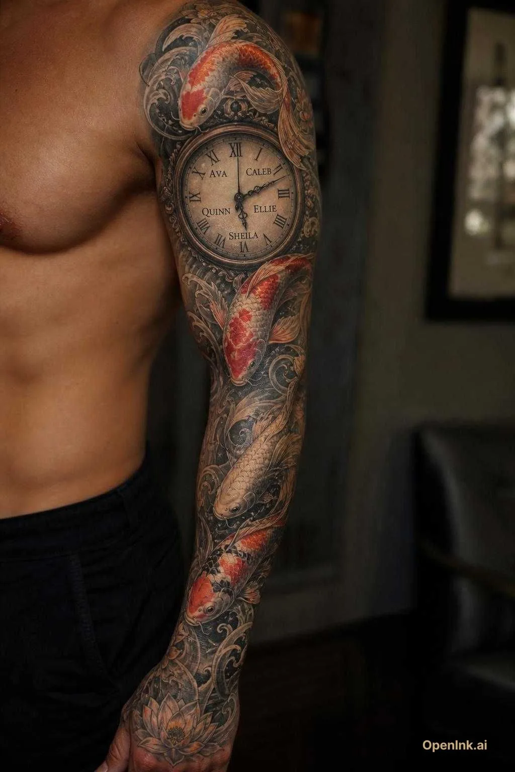 Time clock koi fish kids Ava Caleb Quinn Ellie . Wife Sheila