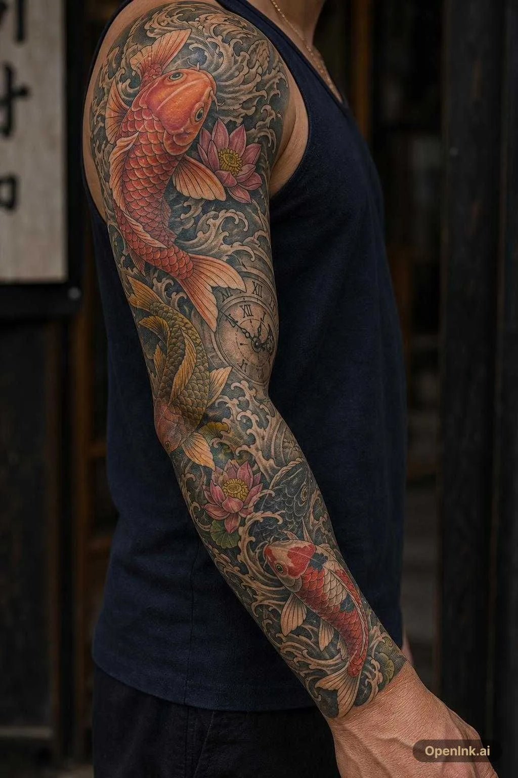 Time clock koi fish family Ava Caleb Quinn Ellie wife Sheila
