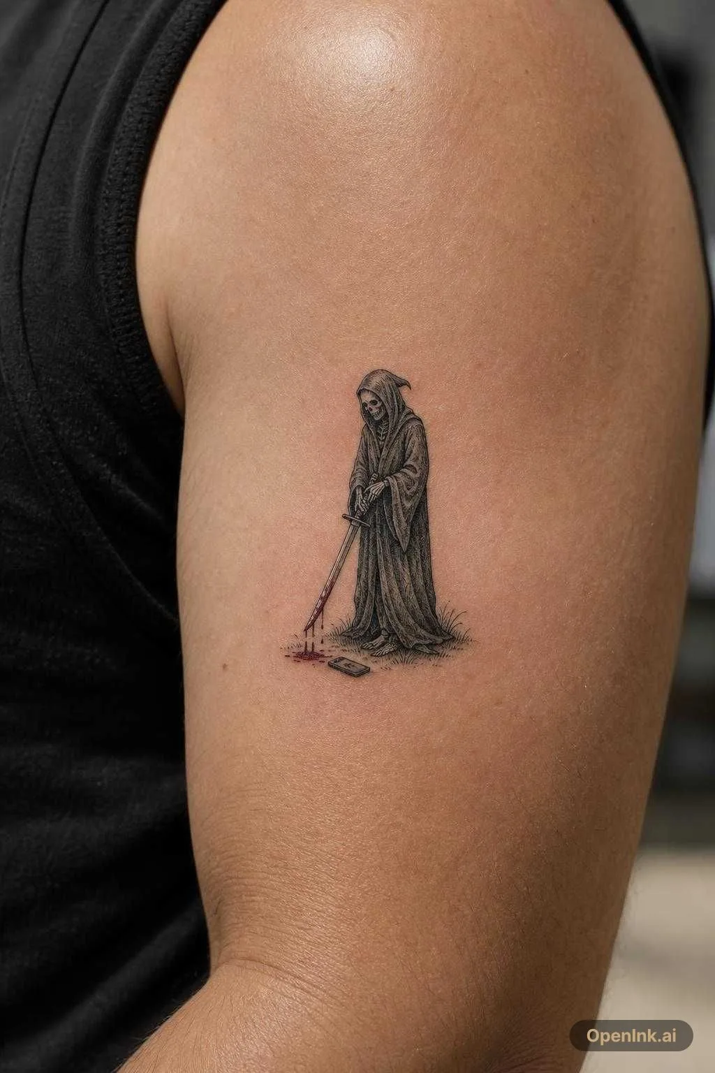 A small (2in) grim reaper holding a sword. The only setting is a little t...