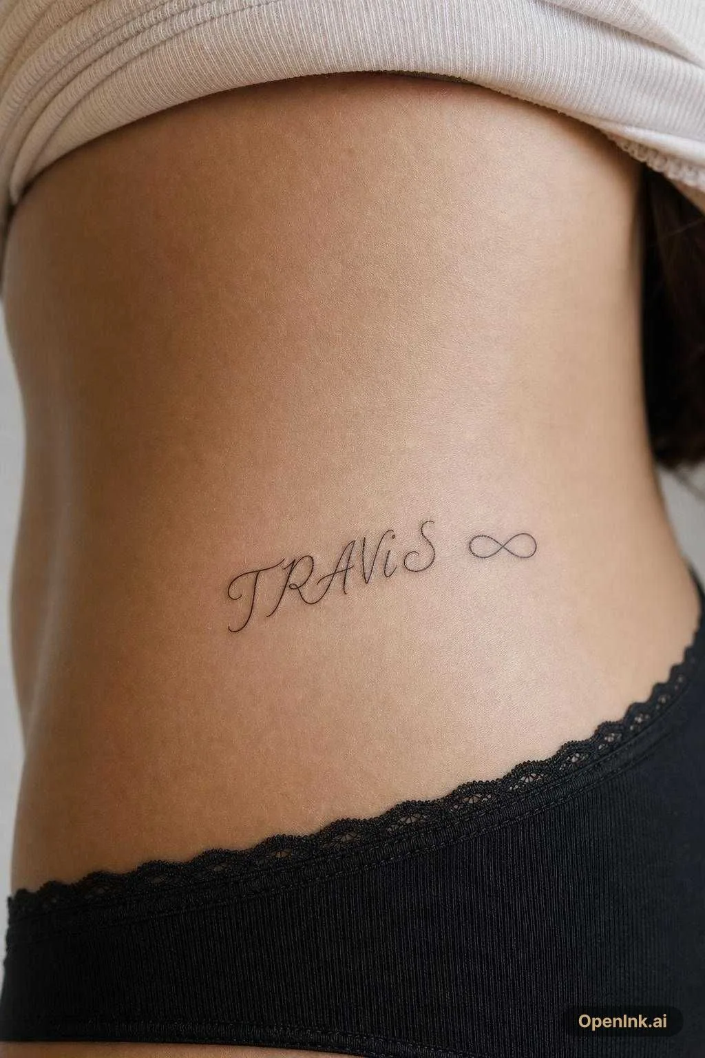 I would like the name TRAVIS in a delicate feminine font with a small inf...