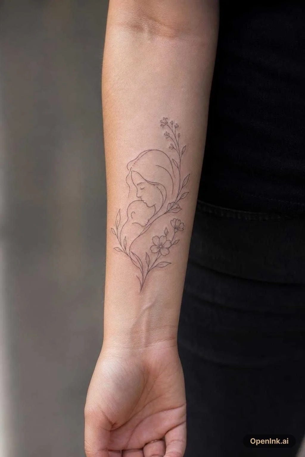 Foto meiner Mutter mit feinen Linien und Blumen