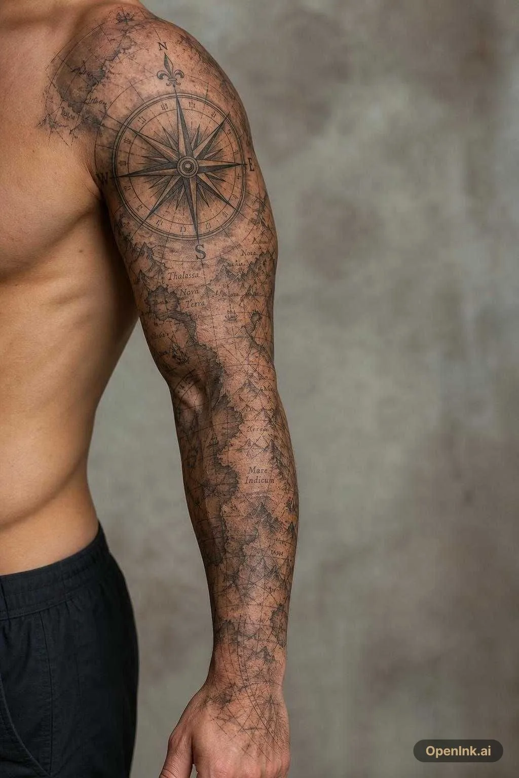 Arm sleeve mit Kompass und Karte verwunden