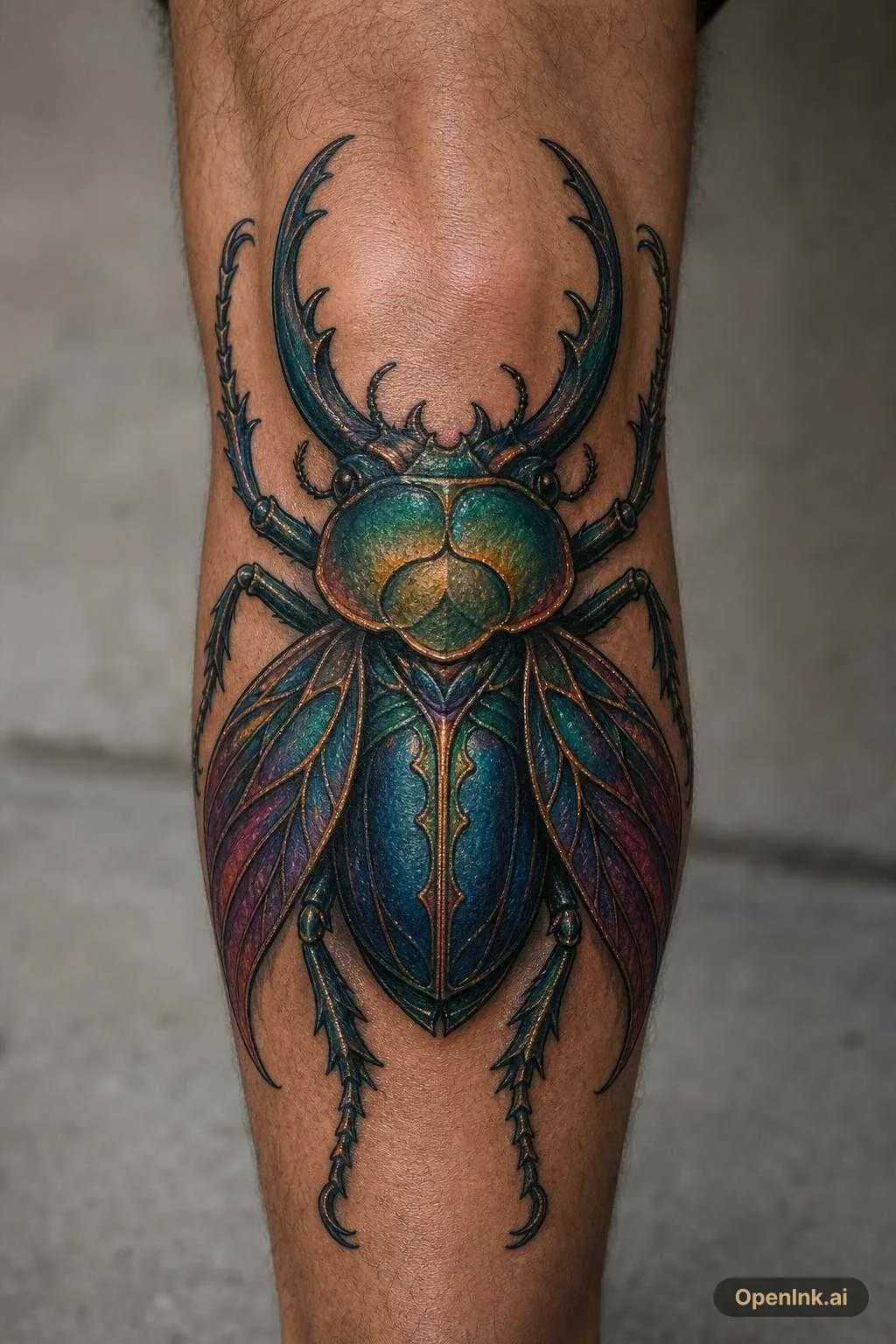 Create an original male side-of-knee tattoo inspired by the attached refe...