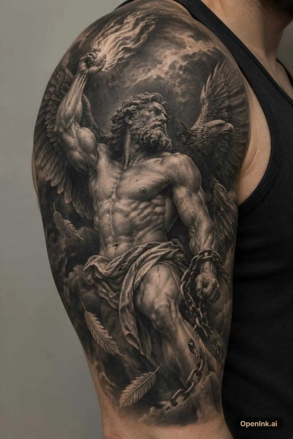 Prometheus as a matching tattoo companion to an existing Atlas tattoo, de...