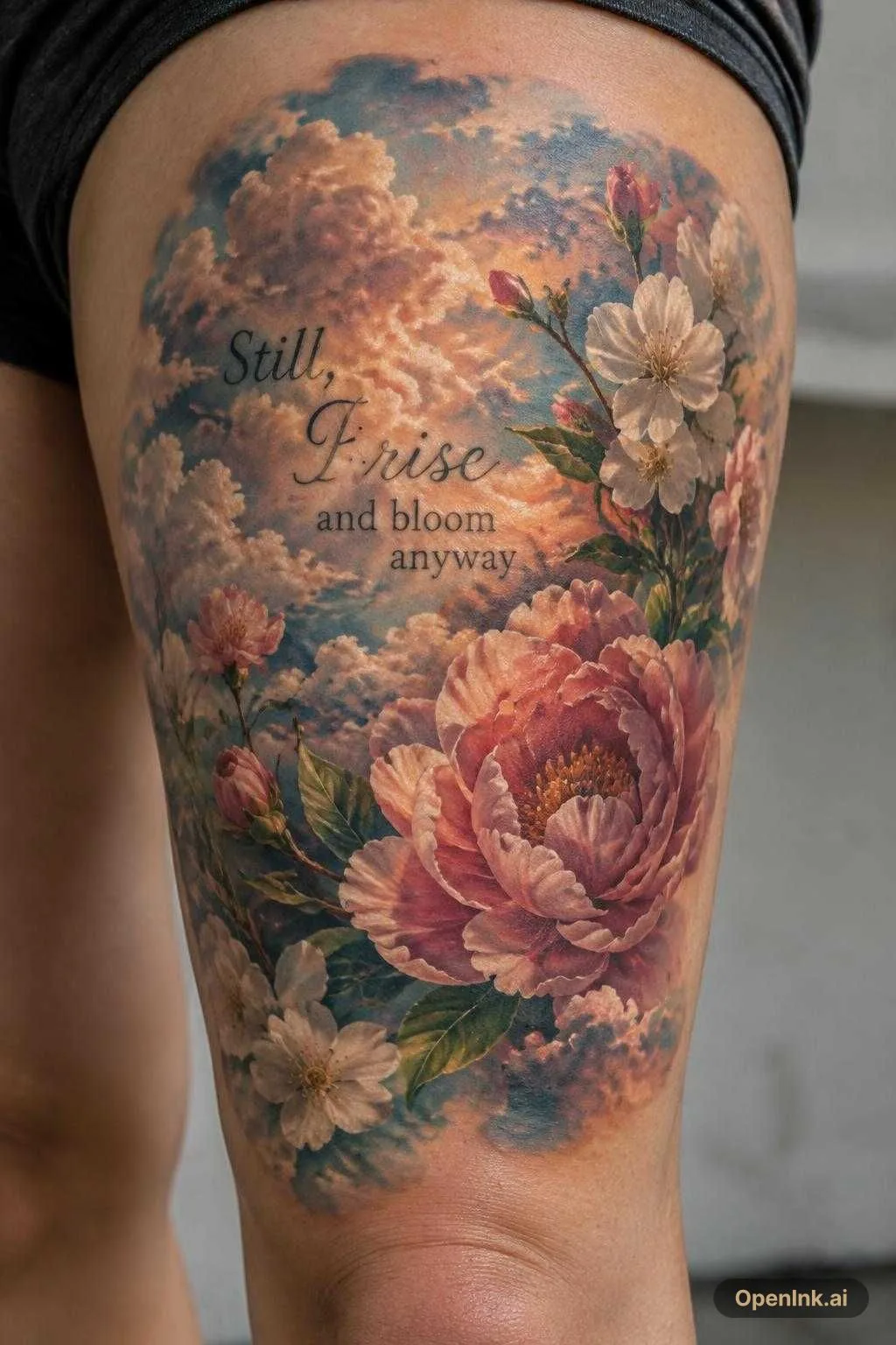Clouds and floral with words over it