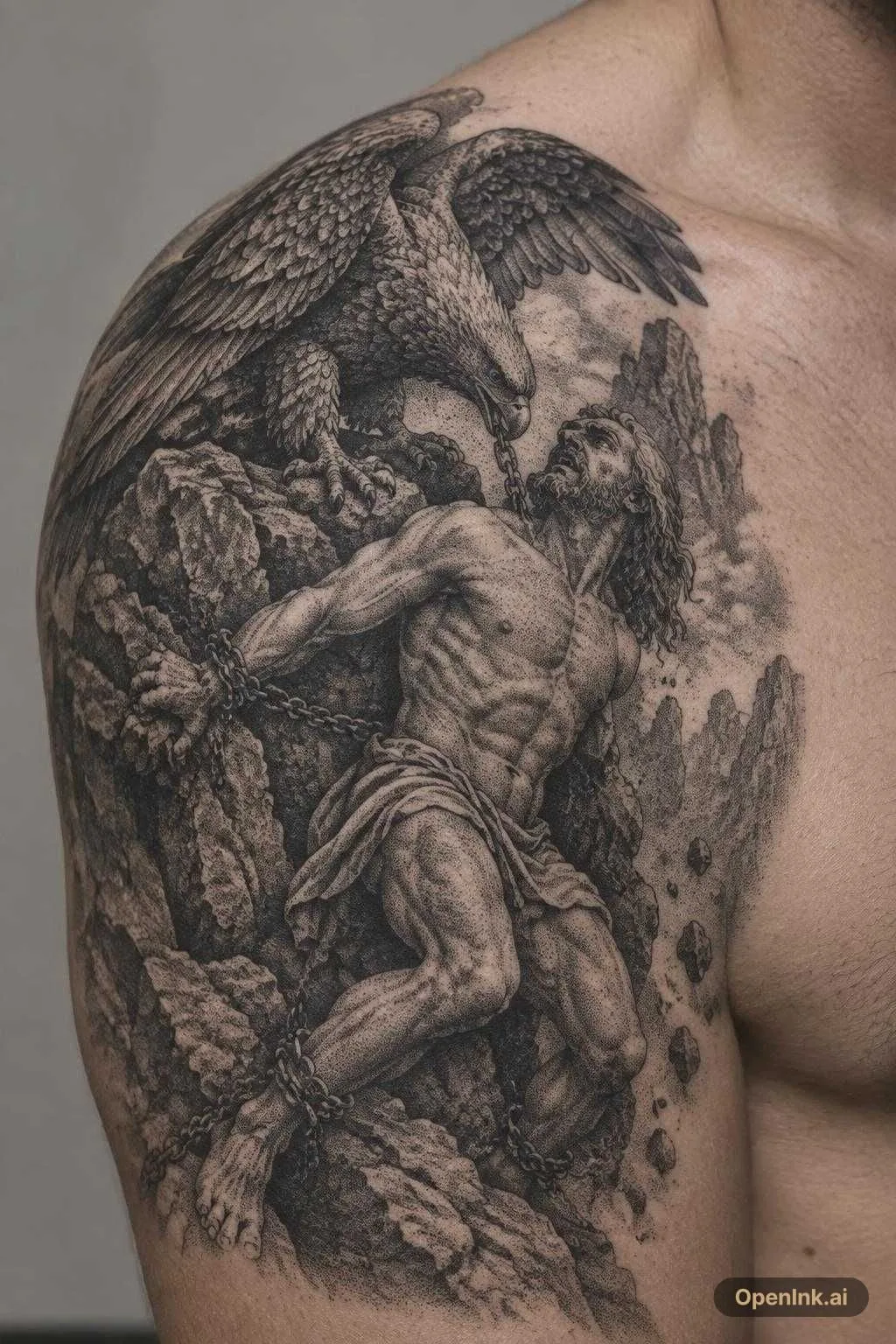 A professional, high-resolution photo of a highly detailed black and grey...
