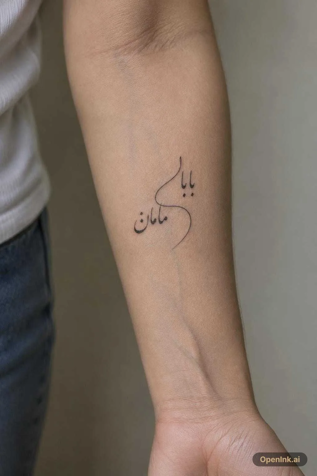 Tattoo incorporating Persian calligraphy for 'dad' and 'Mom' Symbolic des...