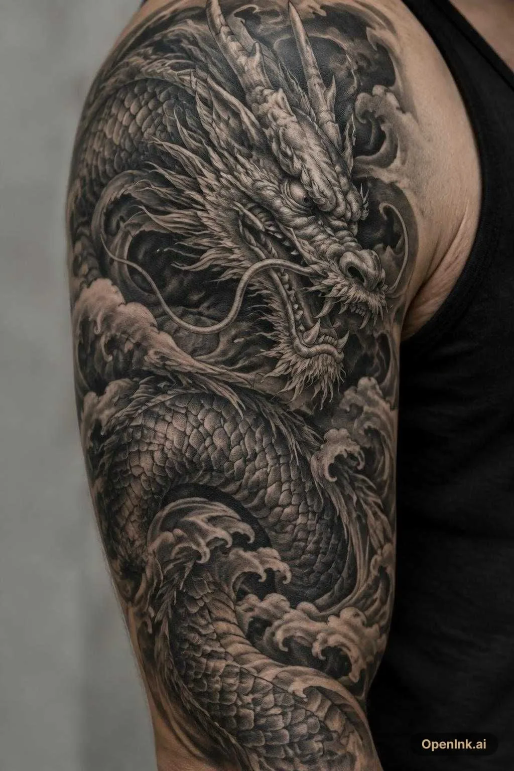 Ryū (Dragão Japonês) no estilo Black and Grey