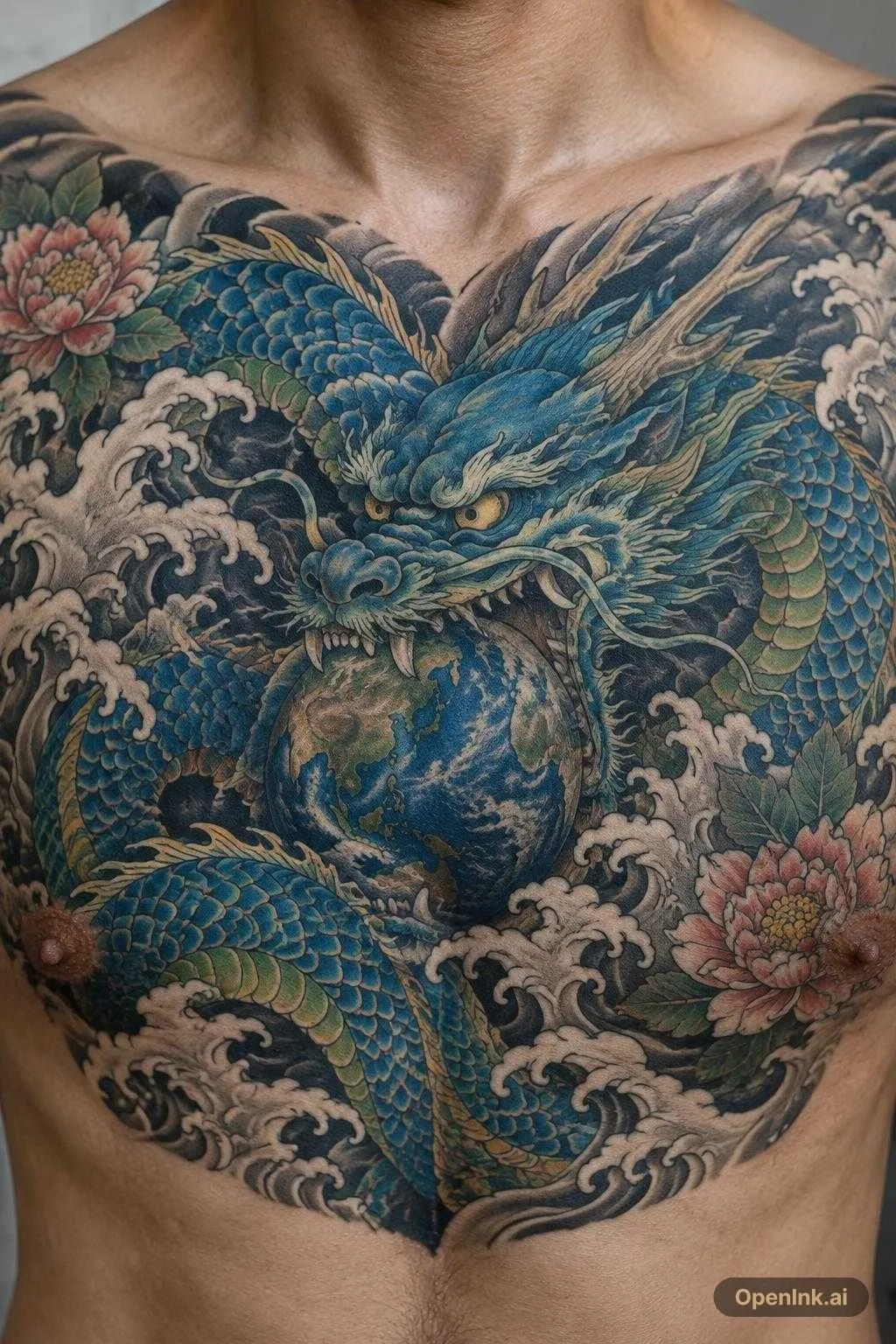 一条青龙吞吐天地加上几朵花朵