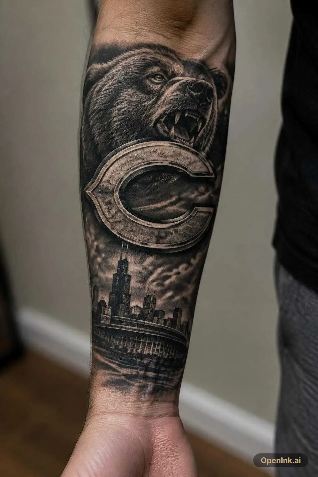 lower top of arm chicago bears black and white