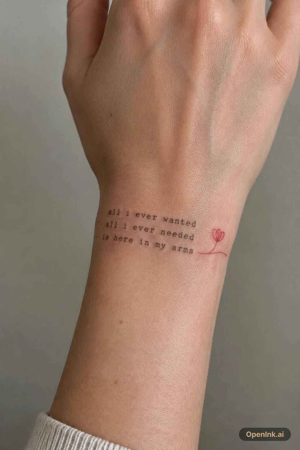 AI tattoo design based on: Красным цветом написан в 4 строки текст, как будто печатной машинкой - al...