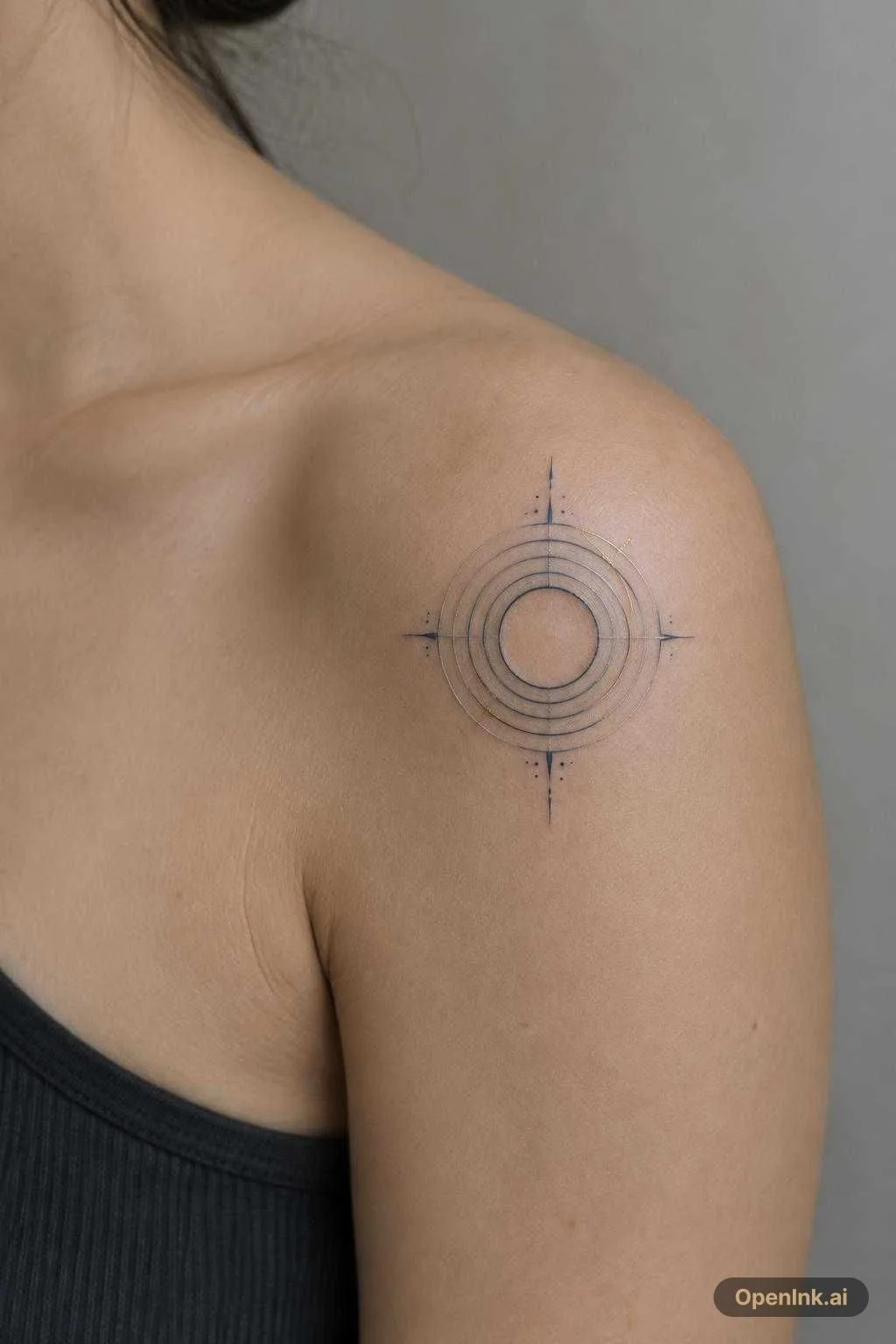 AI tattoo design based on: Минималистичная татуировка компаса без стрелки. Внутри — пустота и тонкие...