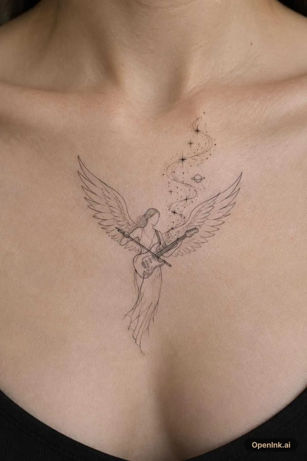 AI tattoo design based on: Minimalist tattoo design, black ink fine line stencil on pure white backg...