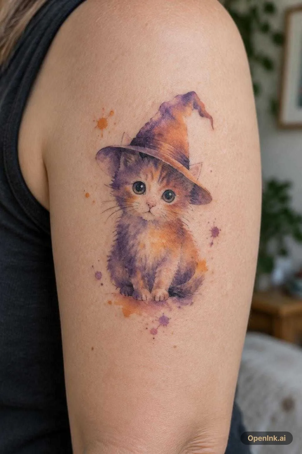 Um gatinho bruxo fofo e pequeno
